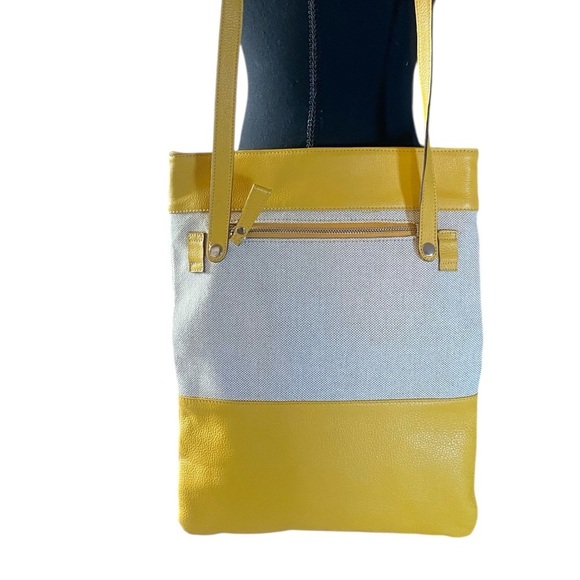 MODUS RIO Yellow Leather & Refined Linen Shoulder Bag /Oversized Clutch Neutral - Picture 10 of 16